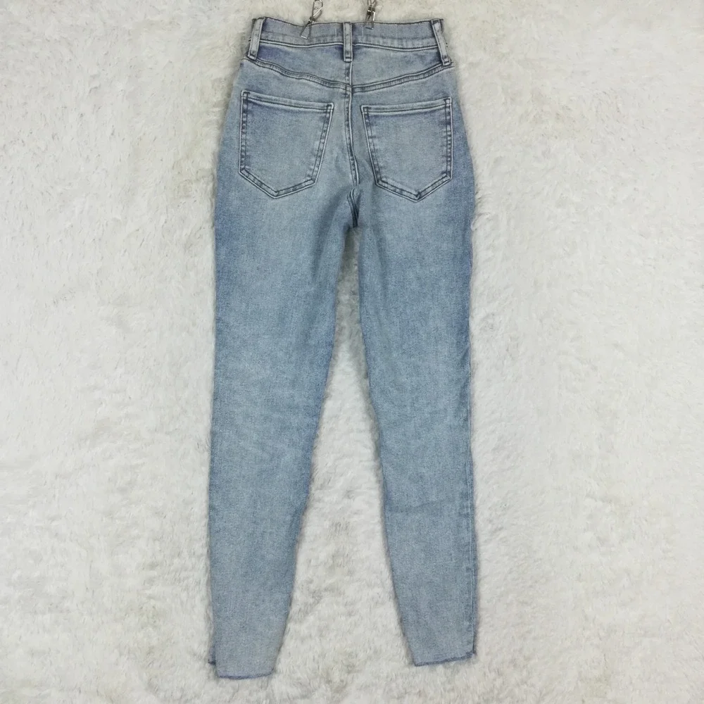 Express Womens Jeans Skinny Super High Rise Blue Denim Raw Hem‎ Light Wash 0